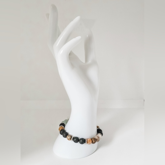 Semi-precious stone & lava bead stretch bracelet - Picture 2 of 4